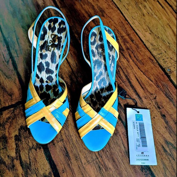 Dolce & Gabbana Scarpa Yellow and Teal Slingback Heels NWT 37 - Picture 4 of 8